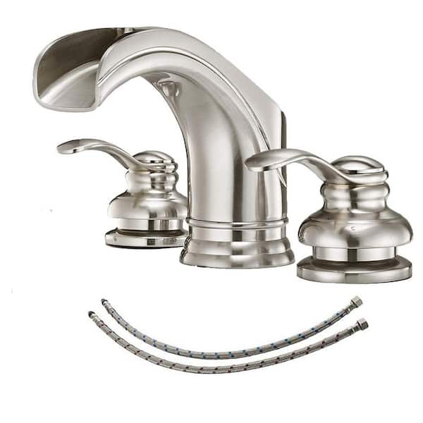 Unbranded Brushed Nickel Bathroom Faucet 3 Hole, 8 in. Widespread Bathroom Faucet, 2-Handle Waterfall Vanity Faucet