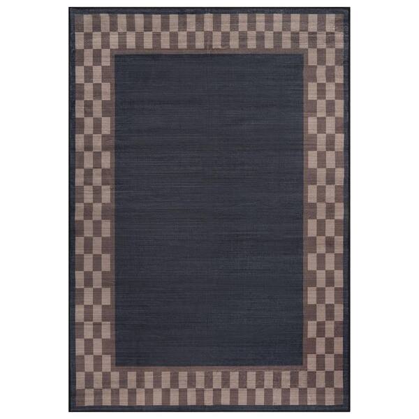 Checkerboard Border Slate Machine Washable Polyester Non-Slip Backing 5 ft. x 7 ft. Gray Area Rug