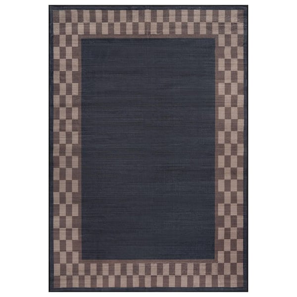 Checkerboard Border Slate Machine Washable Polyester Non-Slip Backing 8 ft. x 10 ft. Gray Area Rug