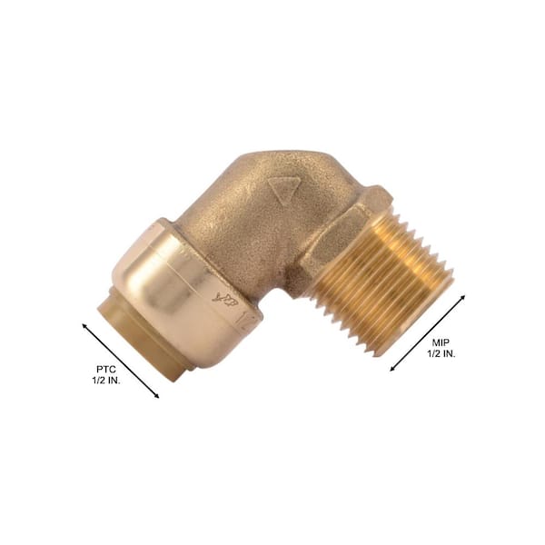 Push-to-Connect x MIP Brass 90-Degree Elbow Fitting SharkBite 1/2 in 
