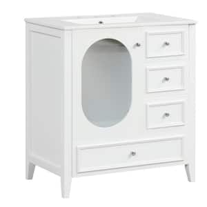 30 in. W x 18.3 in. D x 33.9 in. H Single Sink Bath Vanity in White with White Ceramic Top and Three Drawers