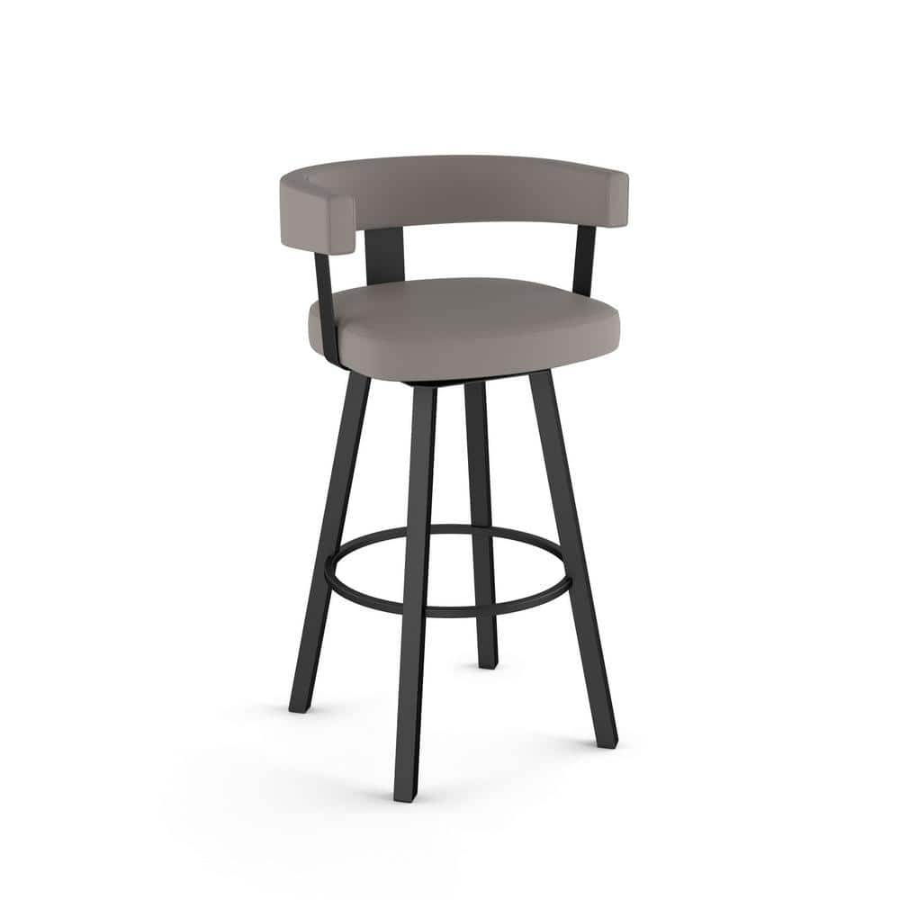 Amisco Parker 30 In Taupe Grey Faux Leather Black Metal Swivel Bar Stool 44412 30 25dd The Home Depot