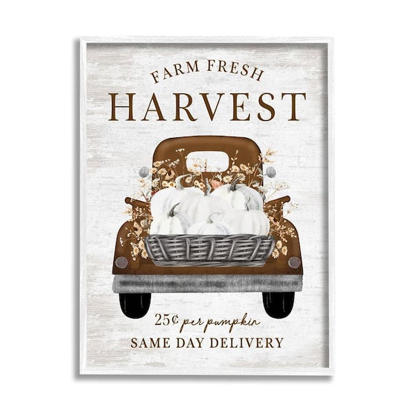 Stupell Industries Farm Pumpkin Harvest by Lettered and Lined 1 Piece Framed Graphic Print Travel Poster Art Print 30 in. x 24 in.