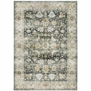 Grey Charcoal Gold Brown Ivory Pale Sage and Light Blue 2 ft. x 3 ft. Oriental Area Rug