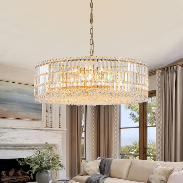 Orillia Modern 12-Light Gold Round Crystal Chandelier for Kitchen Island Dinning Table Living Room