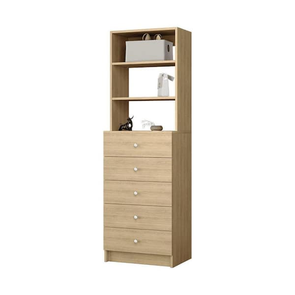 Vista 25.5 in. W Oak 5 Drawer Hutch Tower 4-Shelf Wood Closet System