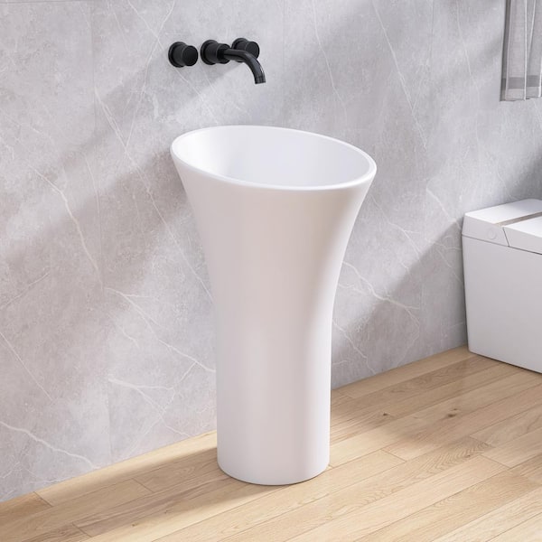 MEDUNJESS 20 in. x 20 in. Round Composite Stone Solid Surface Pedestal Bathroom Sink in White