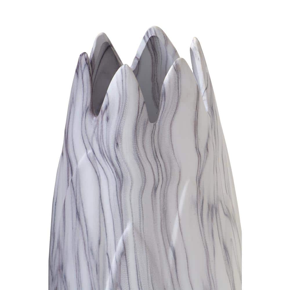 21" White Marbled Ceramic Vase with Organic Shape