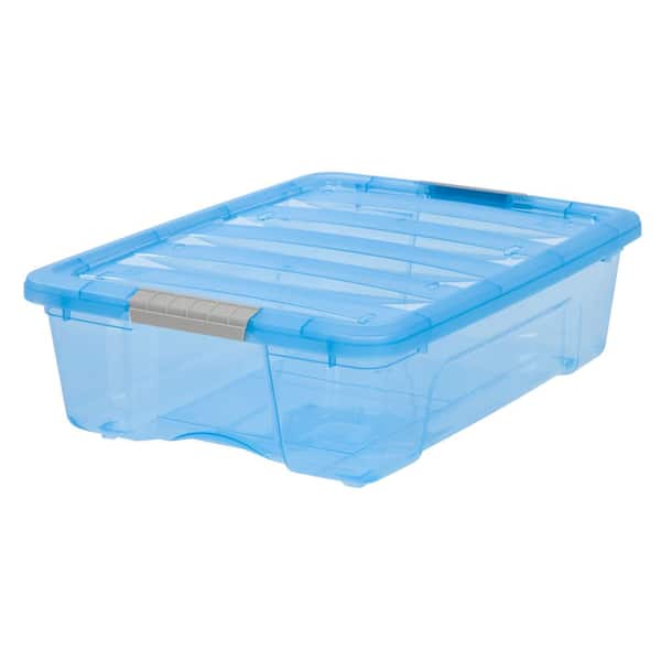 Iris 26.5 Qt. Clear Plastic Storage Boxes in Blue Lid