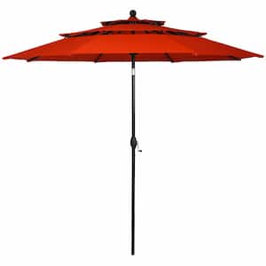 10 ft. 3-Tier Aluminum Sunshade Shelter Double Vented Market Patio Umbrella in Orange