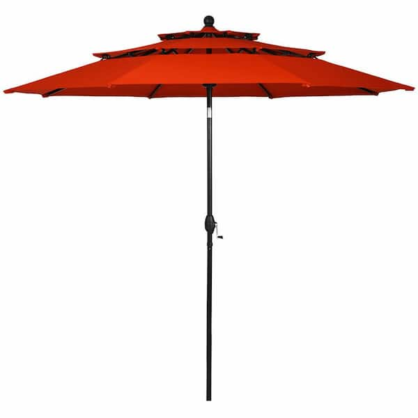 Gymax 10 ft. 3-Tier Aluminum Market Patio Umbrella Sunshade Shelter ...