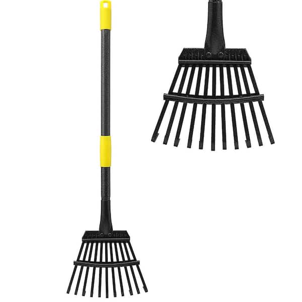 58" Handle Length Iron Garden Rake, 11 Tines, Adjustable Metal Rake for Leaves & Debris