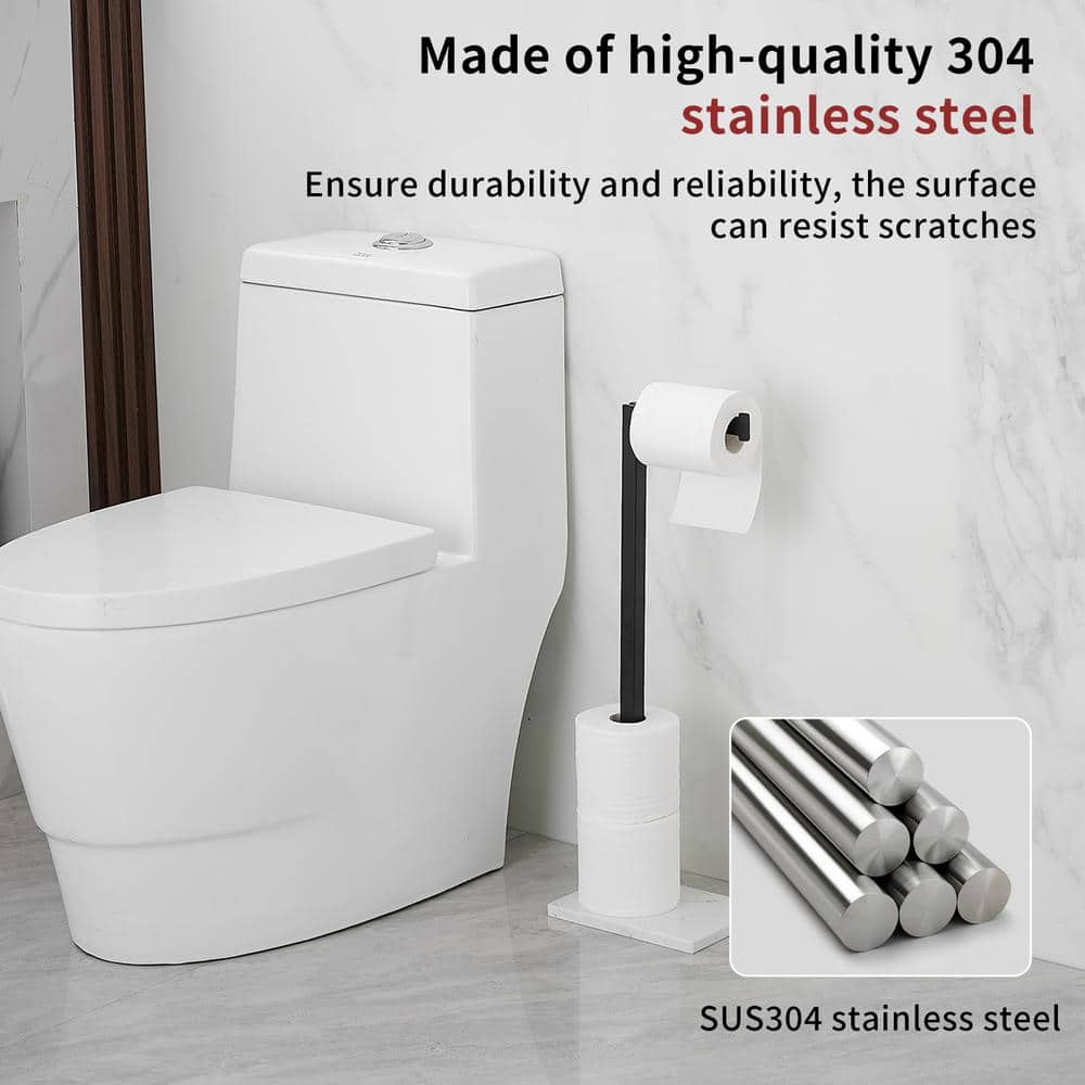 Matte Black Freestanding Toilet Paper Holder with Marble Base