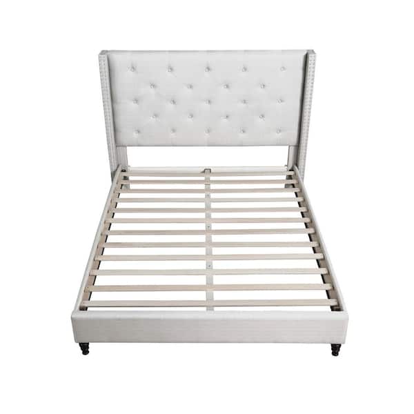 Best Master Furniture London Beige California King Upholstered Linen Blend Wingback Platform Bed