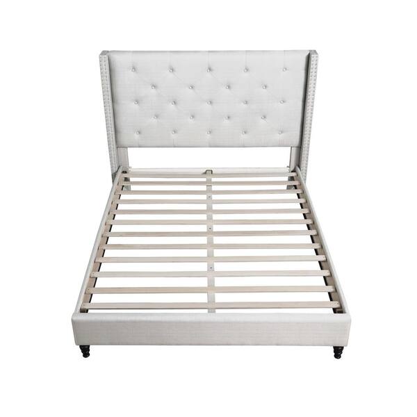 Best Master Furniture London Beige King Upholstered Linen Blend Wingback Platform Bed