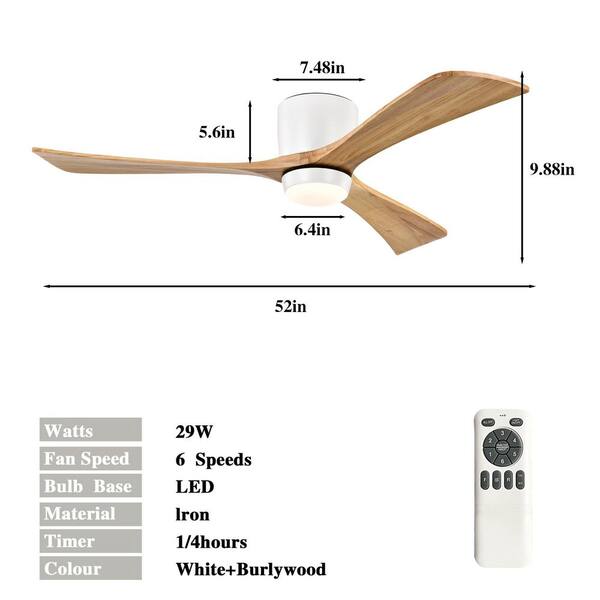 Shinevoy 52 in. Indoor Wood Ceiling Fan with Lights Remote Control