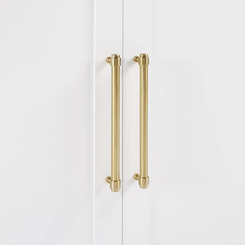 White Recessed Panel Kitchen Pantry Storage Cabinet with Gold Hardware