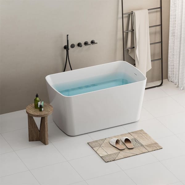 49 in. x 28 in. Acrylic Freestanding Soaking Bathtub in Gloss White with Chrome Overflow and Drain