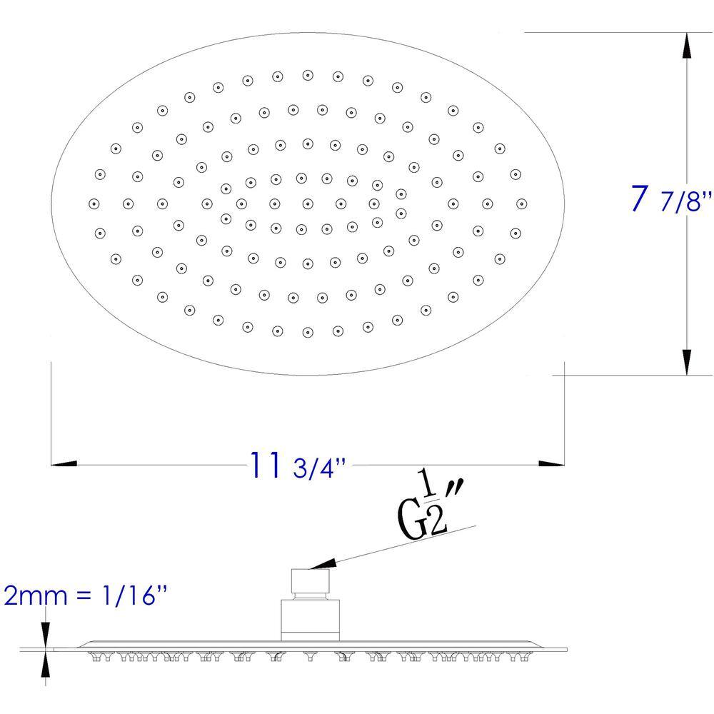 Ultra Thin Polished Stainless Steel Oval Rain Shower Head