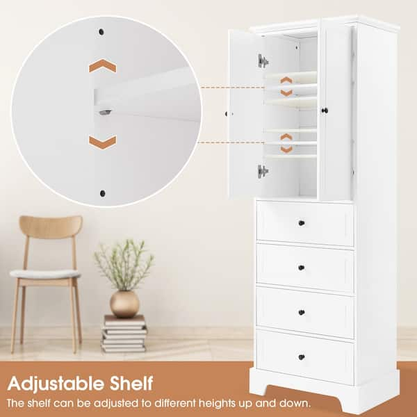 White Wood 4-Drawer 1-Door Bathroom Storage Cabinet - 32.68 H x