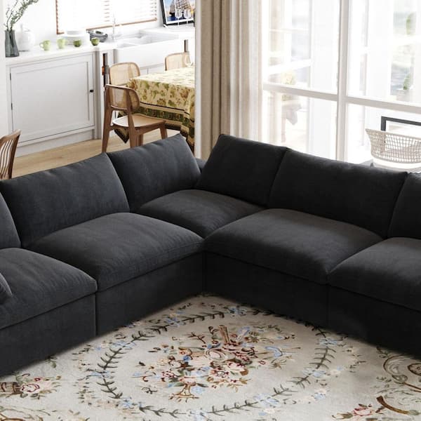 Magic Home 39.3 in. Square Arm 1-Piece Linen Modular Corner Sectional Sofa Couch in Black (Left/Right/Corner Side Section)