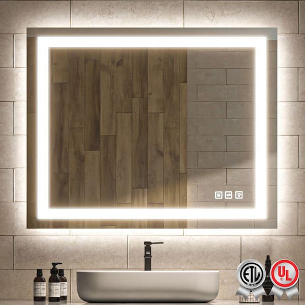 waterpar Backlit and Front Light 32 in. W x 40 in. H Rectangular Frameless Wall Bathroom Vanity Mirror