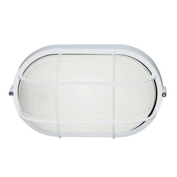 Generation Lighting Small Oval Aluminum Bulkhead With Guard 1-Light Outdoor White Wall Light-DISCONTINUED