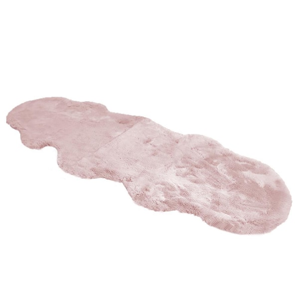 Mmlior Faux Rabbit Fur Pink 2 ft. x 6 ft. Cozy Furry Area Rug Specialty Rug