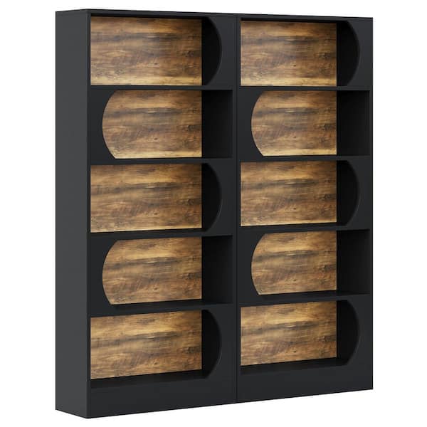 Jannelly 71 in. Tall Black Wood 5-Shelf Standard Bookcase with Interior Shelves, Storage, Bookcase for Living Room 2PCS