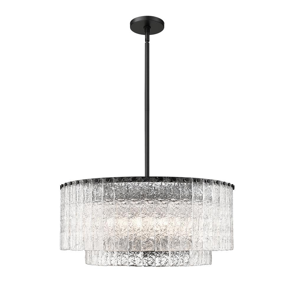 Glacier Matte Black 10 Light Tiered Pendant Light with no Bulbs included