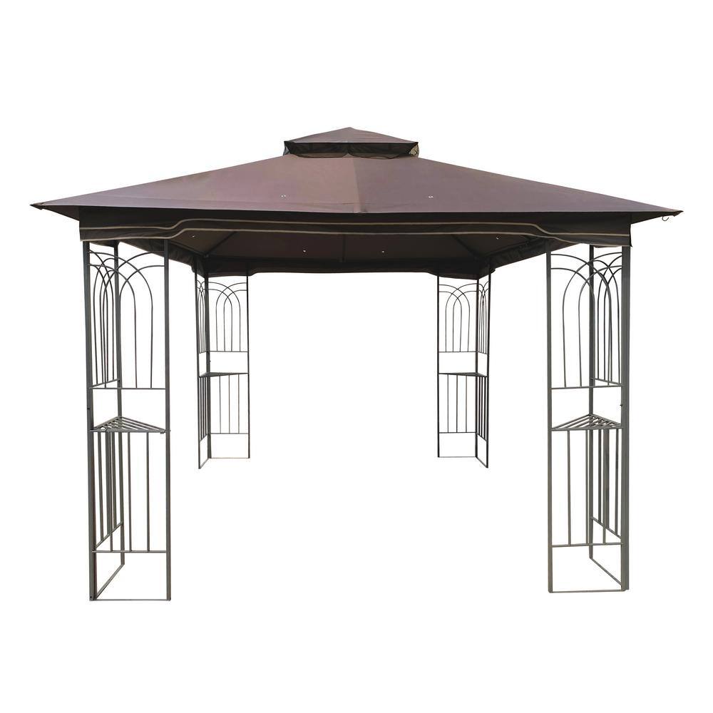 10 ft x 10 ft Brown Steel Patio Gazebo with Mosquito Net