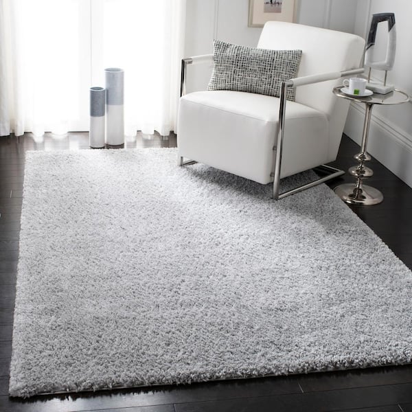 August Shag Silver Doormat 3 ft. x 3 ft. Square Solid Area Rug