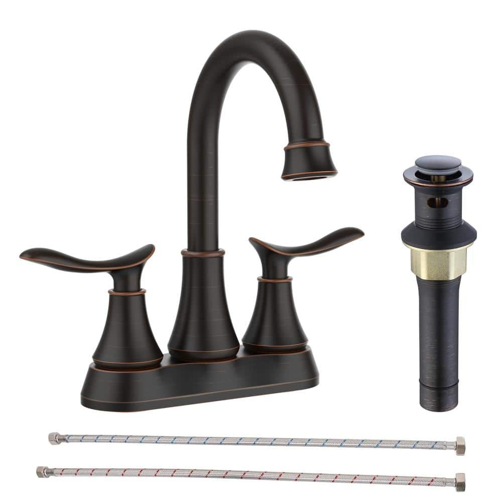 4 in. Centerset 2 Handle High Arc Bathroom Faucet with 360° Swivel Spout and Drain Kit Included in Oil Rubbed Bronze price history on PriceWatchPro