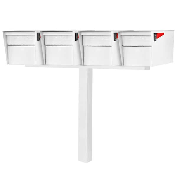 Mail Manager Street Safe X4 Rear Locking Mailbox Combo Kit, In-Ground Post, Alpine White, 4 Compartment Security Cluster