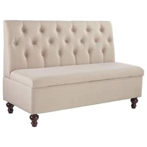 53.38 in. Beige High Back Bedroom Bench with Turned Legs