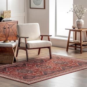 Kathryn Machine Washable Traditional Rustic Red 8 ft. x 10 ft. Indoor Area Rug