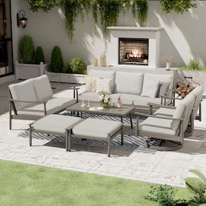 7-Piece Aluminum Patio Conversation Set, 3-Seat Outdoor Couch, 2 Swivel Armchairs, Loveseat, Ottomans and Coffee Table