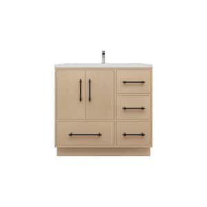 Victoria 36 in. W x 20 in. D x 35 in. H Single Sink Freestanding Bath Vanity in Yellow Oak with White Acrylic Top