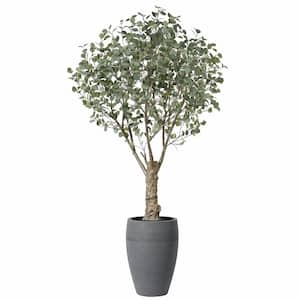 8 ft. uv Resistant Artificial Eucalyptus Tree With Grey Tall Planter, Fake Tropical Eucalyptus Plants Outdoor Decor