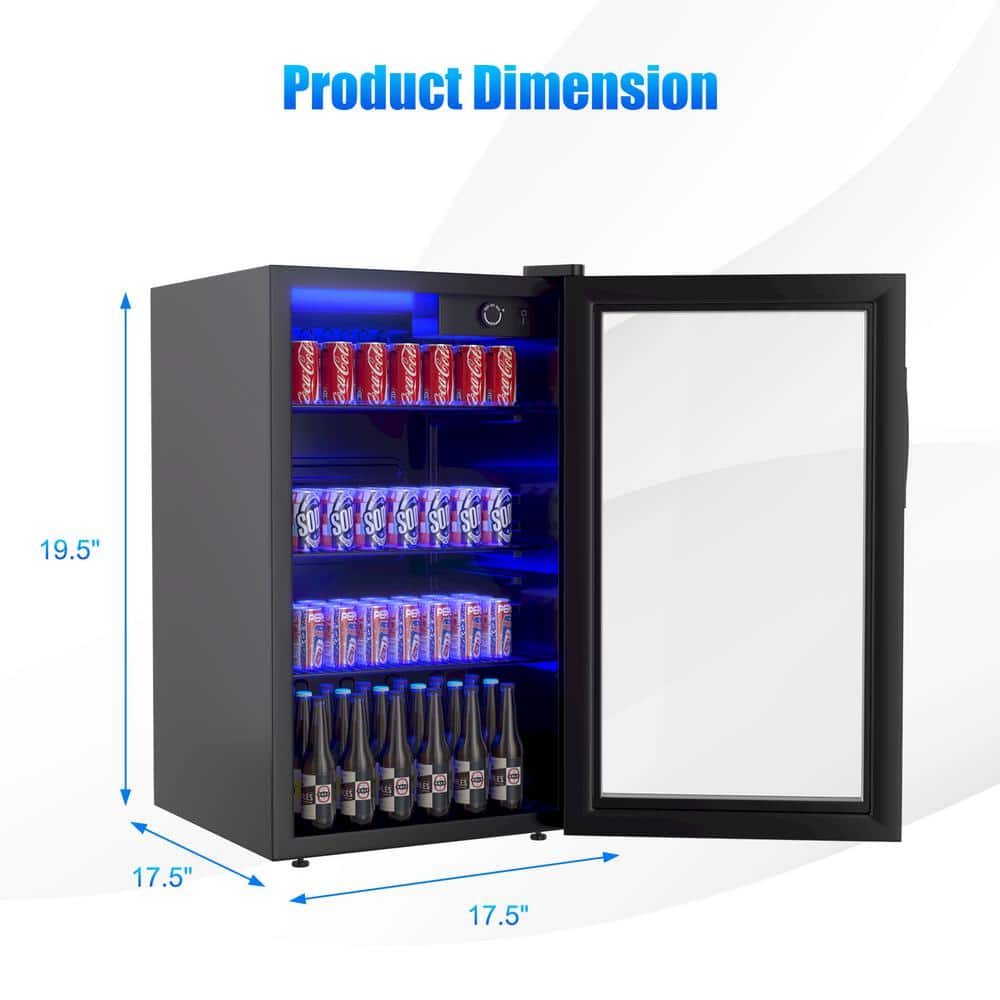 Compact Black 120-Can Beverage Refrigerator with Glass Door