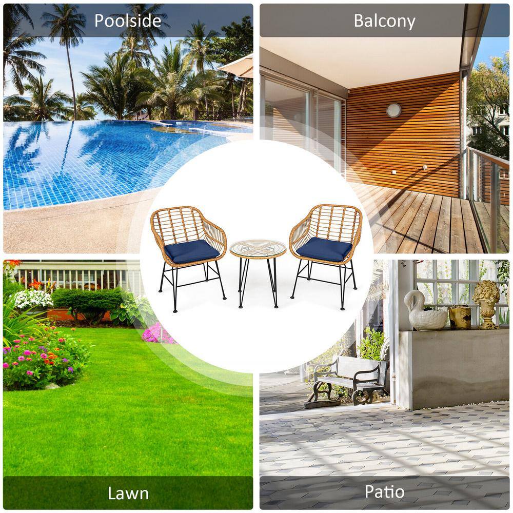 Navy Cushioned Rattan and Steel Outdoor Bistro Set