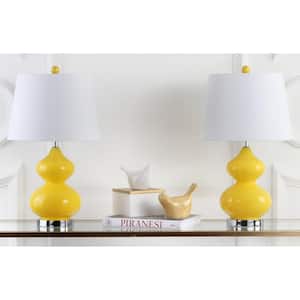 Eva 24 in. Yellow Double Gourd Glass Table Lamp with Off-White Shade (Set of 2)