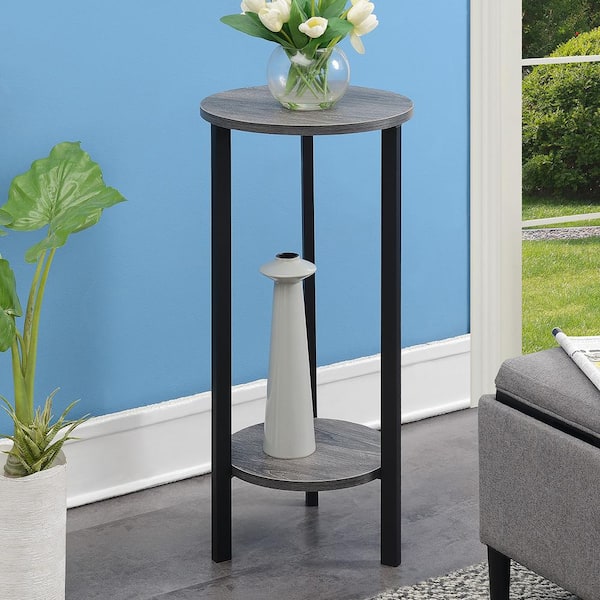 Convenience Concepts Graystone 31.5 in. H Weathered Gray/Black High Round Particle Board Indoor Plant Stand with 2-Tiers