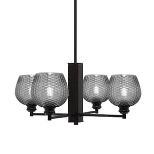 Albany 23.75 in. 4 Light Espresso Chandelier with Smoke Textured Glass Shades