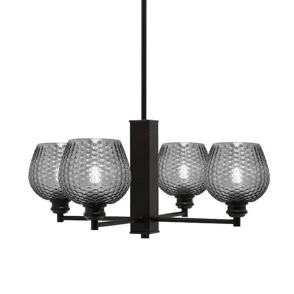 Unbranded Albany 23.75 in. 4 Light Espresso Chandelier with Smoke Textured Glass Shades