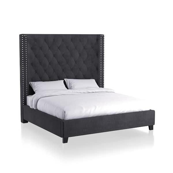 Furniture of America Grose Dark Gray Tufted Queen Panel Bed