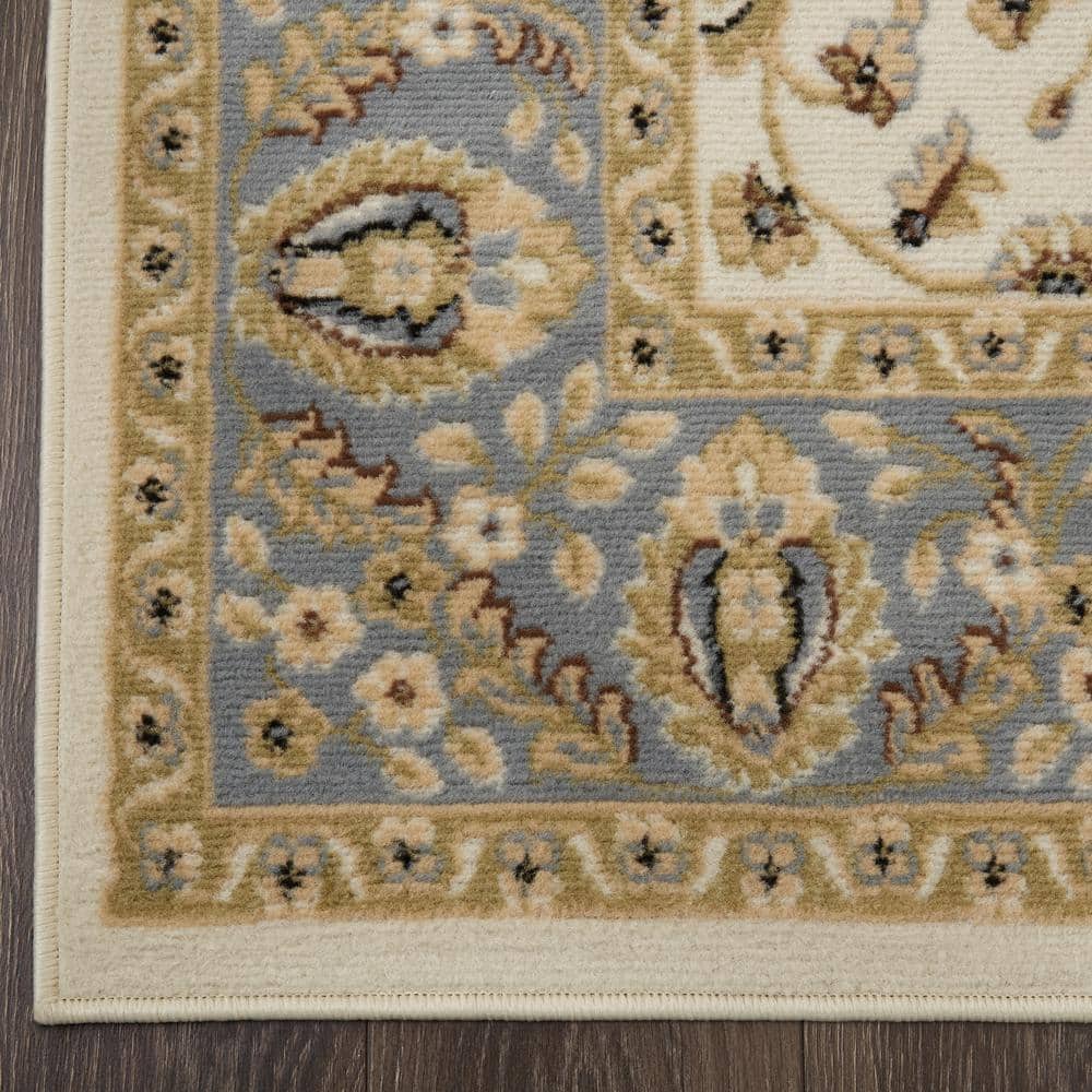 Ivory and Blue Medallion Rectangular Area Rug
