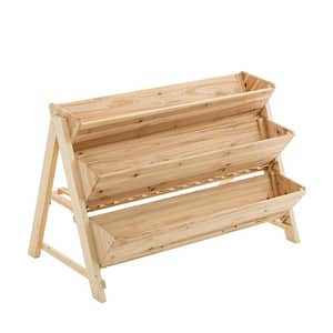 47 in. Natural 3 Tier Fir Wood Vertical Raised Garden Bed with Storage Shelf and Hooks