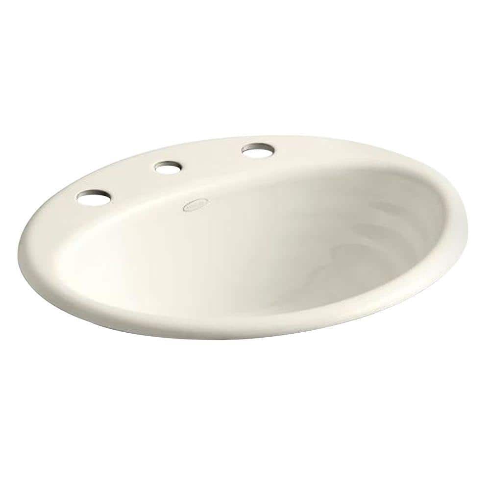 Ellington Drop-In Cast Iron Bathroom Sink in Biscuit with Overflow Drain