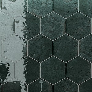 Alma Hexagon Green 5.1 in. X 5.9 in. Polished Porcelain Stone Look Floor and Wall Tile (3.34 sq. ft./Case)